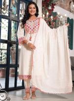 Cotton White Party Wear Thread Work Readymade Plazzo Suit